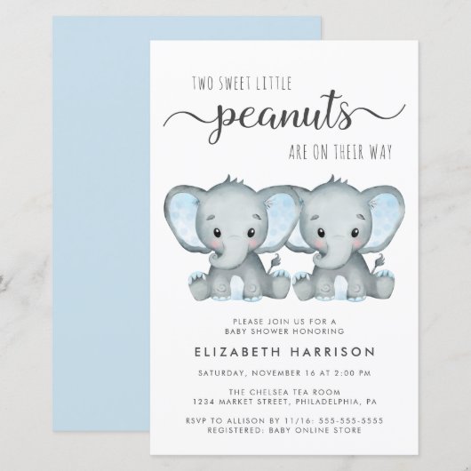 Papier Budget Elephant Twin Boys Baby shower Invitation (Devant / Derrière)