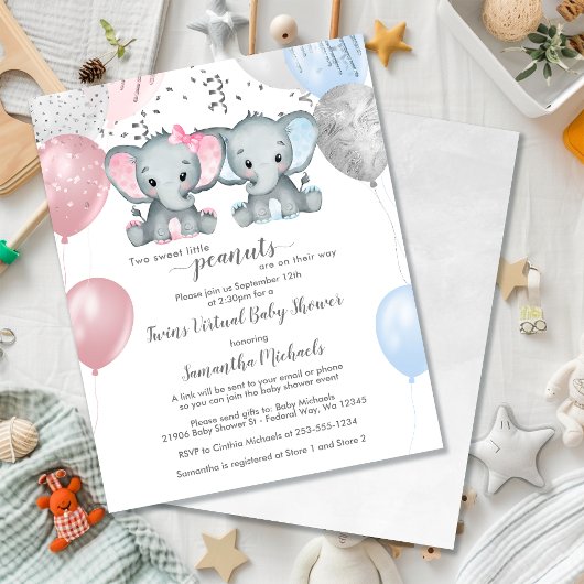 Papier Budget Elephant Twins Balloon Baby shower virtuel