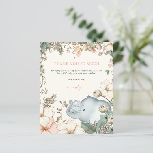 Papier Budget Elephant Twins Coral Baby shower Merci (Debout devant)