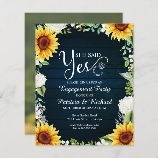 Papier Budget Elle A Dit Oui Engagement Partie Invitation (Devant / Derrière)