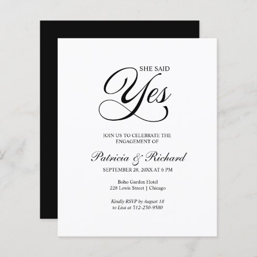 Papier Budget Elle A Dit Oui Engagement Partie Invitation (Devant / Derrière)