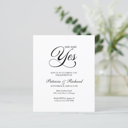 Papier Budget Elle A Dit Oui Engagement Partie Invitation (Debout devant)