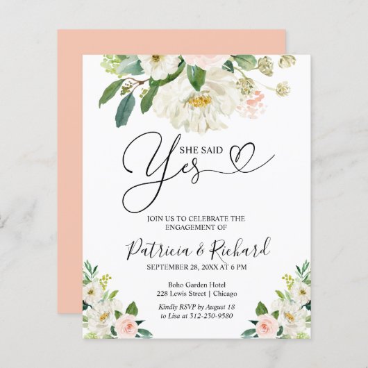 Papier Budget Elle A Dit Oui Engagement Partie Invitation (Devant / Derrière)