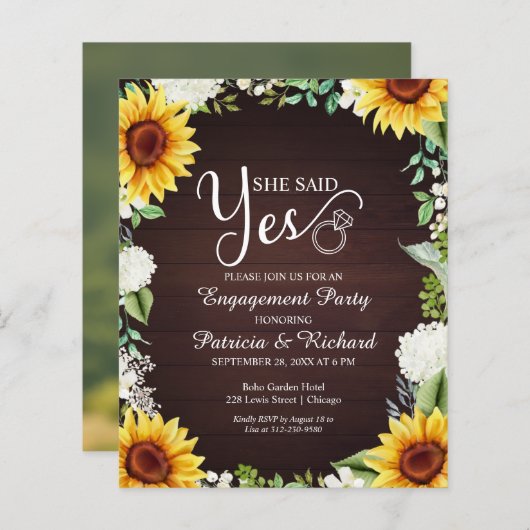 Papier Budget Elle A Dit Oui Engagement Partie Invitation (Devant / Derrière)