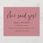 Papier Budget Elle A Dit Oui Fiançailles Rose Faire-part (Devant)