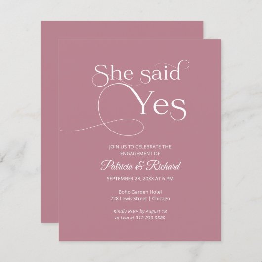 Papier Budget Elle A Dit Oui Invitations Du Parti Engagem (Devant / Derrière)