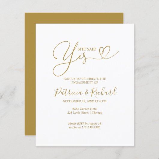 Papier Budget Elle A Dit Oui Partie Engagement (Devant / Derrière)