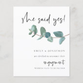 Papier Budget Elle a dit oui Photo Eucalyptus Mariage (Devant)
