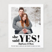Papier Budget Elle A Dit Oui Photo Fiançailles Faire-part (Devant)