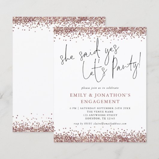 Papier Budget Elle A Dit Oui Rose Parties scintillant Or  (Devant / Derrière)