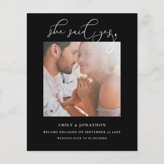 Papier Budget Elle A Dit Oui Script Photo Black Fiançaill (Devant)