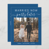 Papier Budget Elopement Photo Mariage bleu Faire-part (Devant / Derrière)