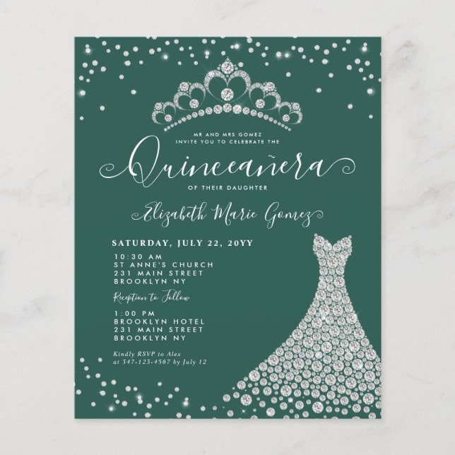 Papier Budget Emerald Diamond vert Tiara Quinceanera (Devant)