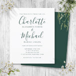 Papier Budget Emerald Faire-part de mariage de script ver<br><div class="desc">Doté de noms de style signature,  cet élégant faire-part de mariage économique peut être personnalisé avec vos informations en lettres vert émeraude chic. Conçu par Thisisnotme©</div>