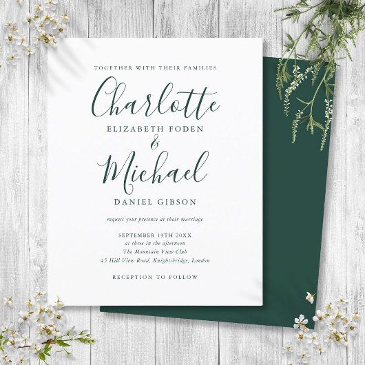 Papier Budget Emerald Faire-part de mariage de script ver