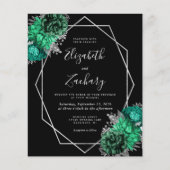 Papier Budget Emerald Floral Argent Noir QR Code Mariage (Devant)