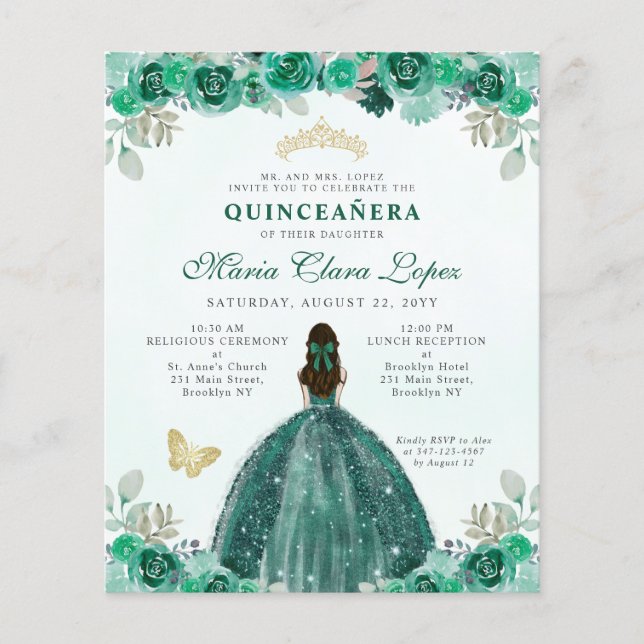 Papier Budget Emerald Gold Floral Tiara Quinceañera (Devant)