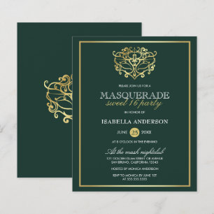 Papier Budget Emerald & Gold Masquerade Sweet 16 Party