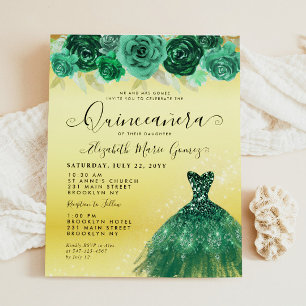 Papier Budget Emerald Gold Robe Florale Quinceanera