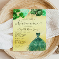 Budget Emerald Gold Robe Florale Quinceanera