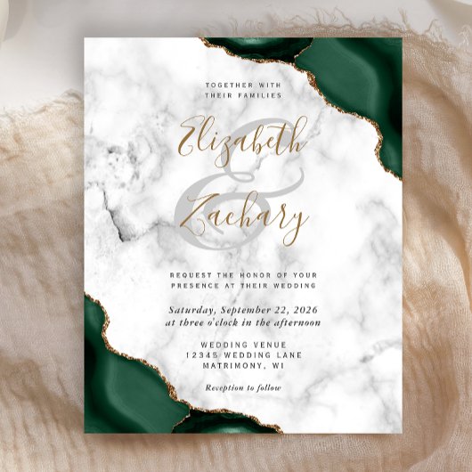 Papier Budget Emerald Green Agate Corners Marble Wedding