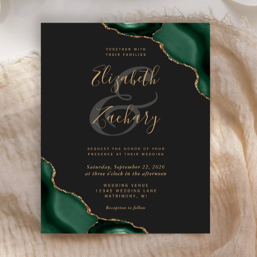 Papier Budget Emerald Green Agate Corners Mariage foncé