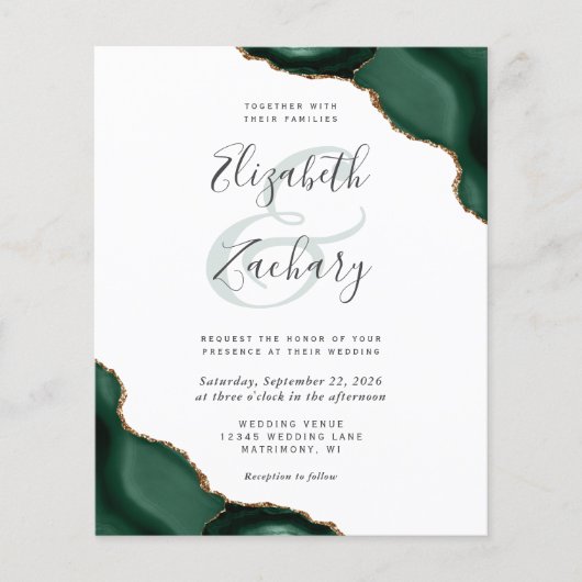 Papier Budget Emerald Green Agate Corners Mariage Invitat (Devant)