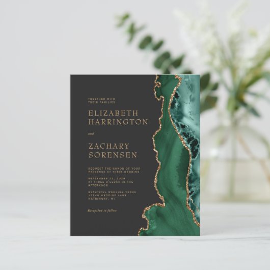 Papier Budget Emerald Green Agate Gold QR Code Mariage (Debout devant)