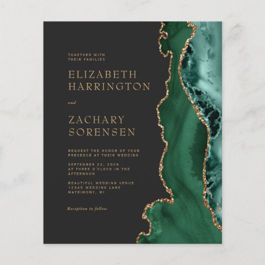 Papier Budget Emerald Green Agate Gold QR Code Mariage (Devant)