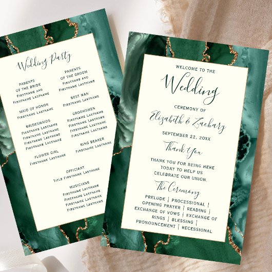 Papier Budget Emerald Green Agate Ivory Wedding Program