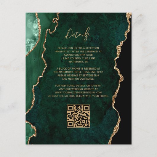 Papier Budget Emerald Green Agate Script QR Code Mariage (Dos)