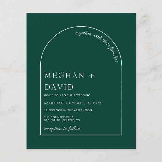 Papier Budget Emerald Green Arch Faire-part de mariage (Devant)