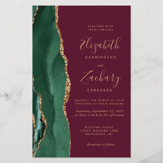 Papier Budget Emerald Green Burgundy QR Code Wedding (Devant)
