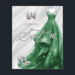 Papier Budget Emerald Green Dress Sweet 16 Invitation<br><div class="desc">Budget Silver Emerald Green Sparkle Robe Princess Sweet 16 Invitation</div>
