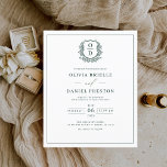 Papier Budget Emerald Green Elegant Wedding Invitation<br><div class="desc">Capturez l'essence de la sophistication avec un design mariage monogramme à crête florale formelle. Cet élégant mélange de motifs floraux intemporels et d'une crête monographique personnalisée apporte une touche de raffinement à votre décor et papeterie mariages. Idéal pour les couples à la recherche d'un style classique mais distingué, le design...</div>