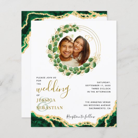 Papier Budget Emerald Green Eucalyptus Agate Mariage (Devant / Derrière)