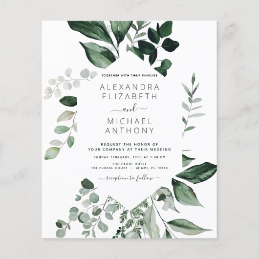 Papier Budget Emerald Green Eucalyptus Faire-part de mari (Devant)