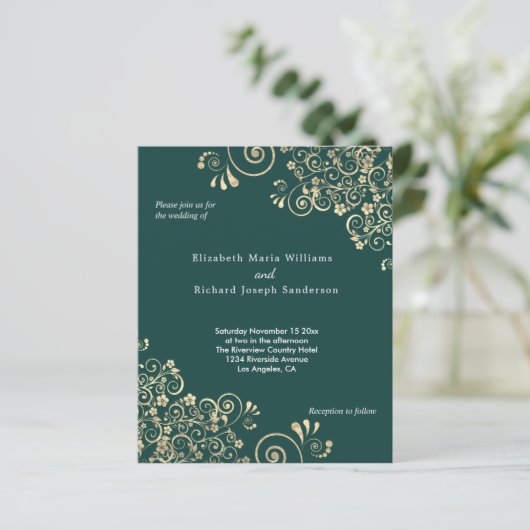 Papier Budget Emerald Green Faire-part de mariage Gold (Debout devant)