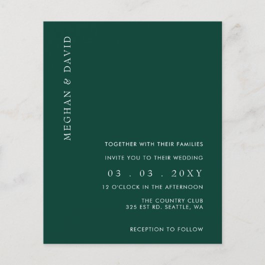 Papier Budget Emerald Green Faire-part de mariage moderne (Devant)