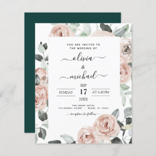 Papier Budget Emerald Green Floral Faire-part de mariage