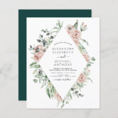 Papier Budget Emerald Green Floral Faire-part de mariage (Devant / Derrière)