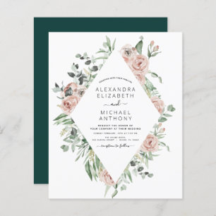 Papier Budget Emerald Green Floral Faire-part de mariage