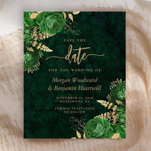 Papier Budget Emerald Green Floral Wedding Save the Date