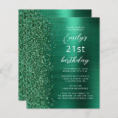 Papier Budget Emerald Green Glam 21e anniversaire Invitat (Devant / Derrière)