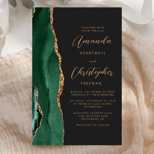 Papier Budget Emerald Green Gold Agate Dark Mariage