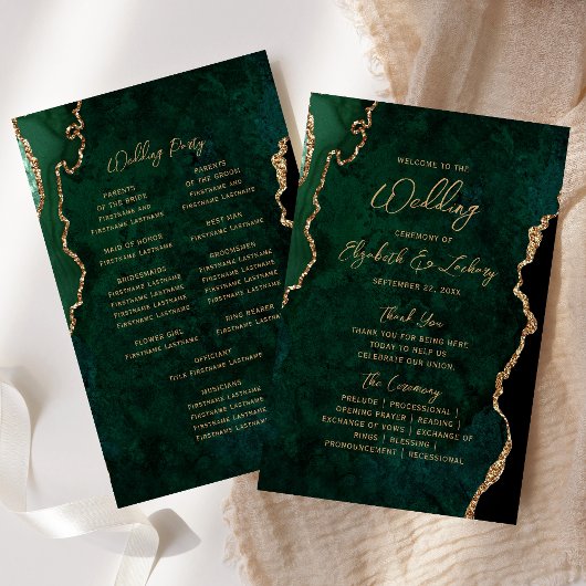 Papier Budget Emerald Green Gold Agate Wedding Program