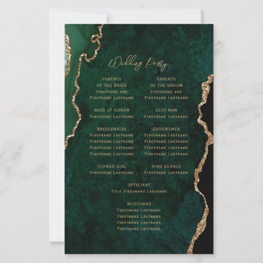 Papier Budget Emerald Green Gold Agate Wedding Program (Dos)