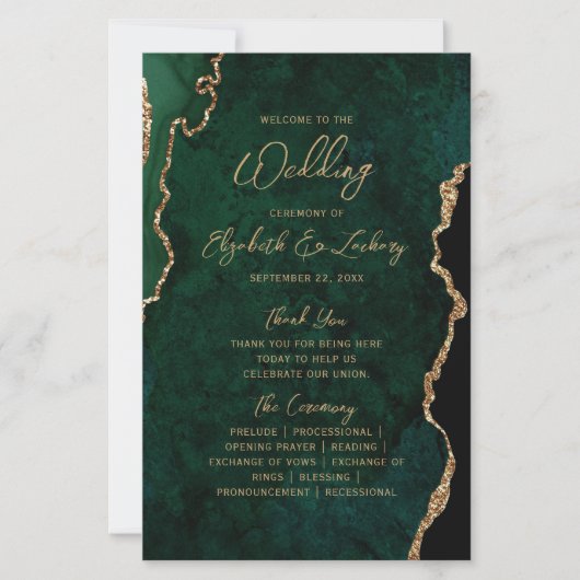 Papier Budget Emerald Green Gold Agate Wedding Program (Devant)