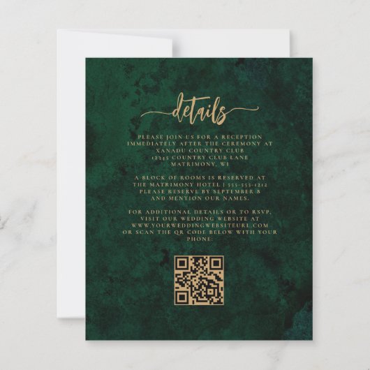 Papier Budget Emerald Green Gold Floral QR Code Mariage (Dos)
