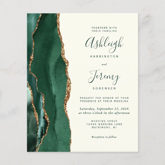 Papier Budget Emerald Green Gold Ivory QR Code Mariage (Devant)